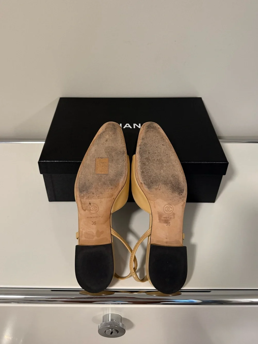 CHANEL Beige & Black Slingbacks